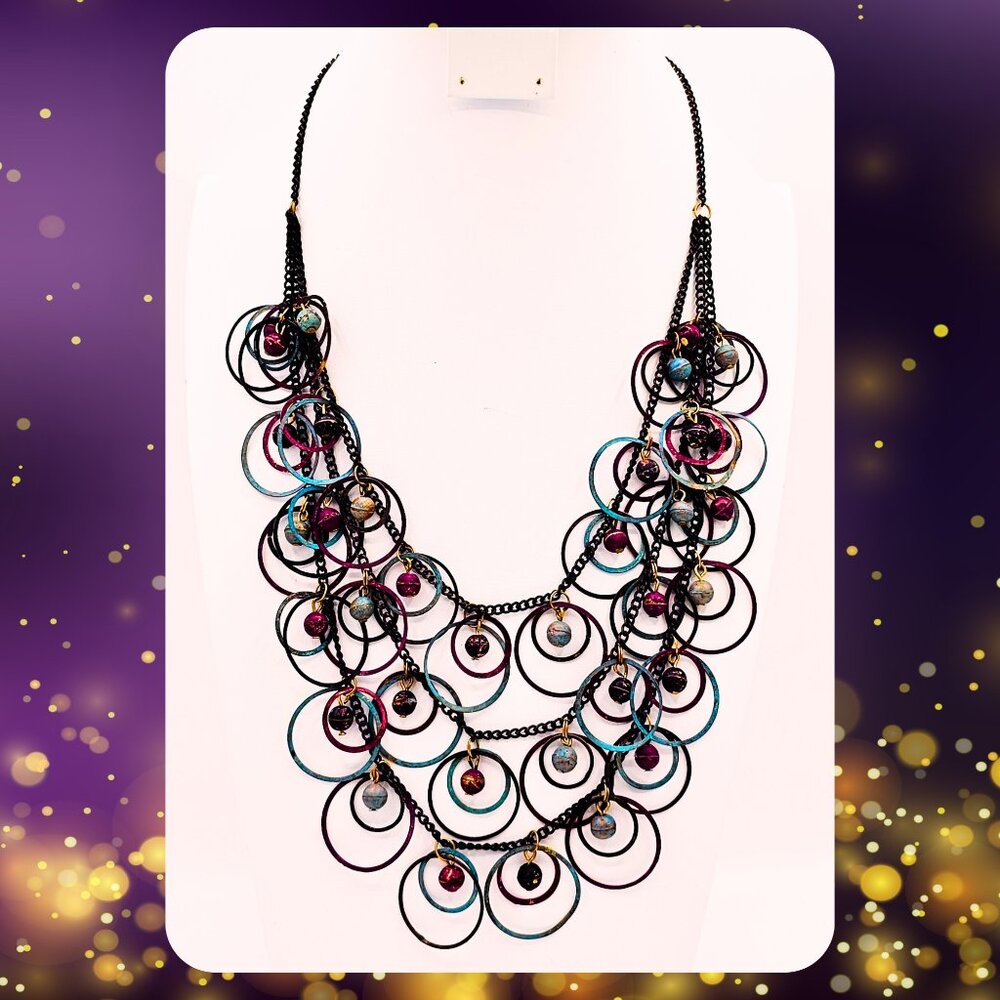 Multicolor Wire Ring & Bead Statement Necklace On… - image 1